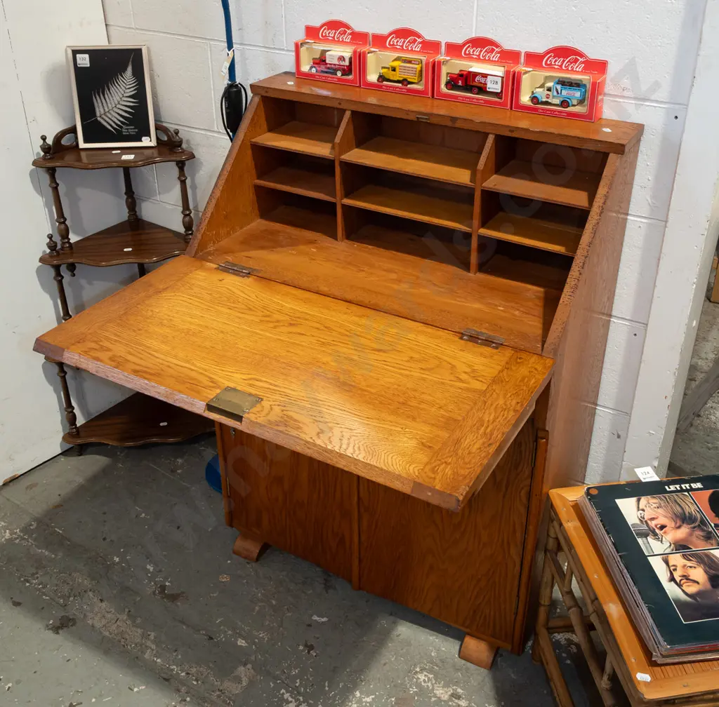 2 door 1 drawer drop front desk with internal shelving - key in office H970 W705 D255 Image 1++