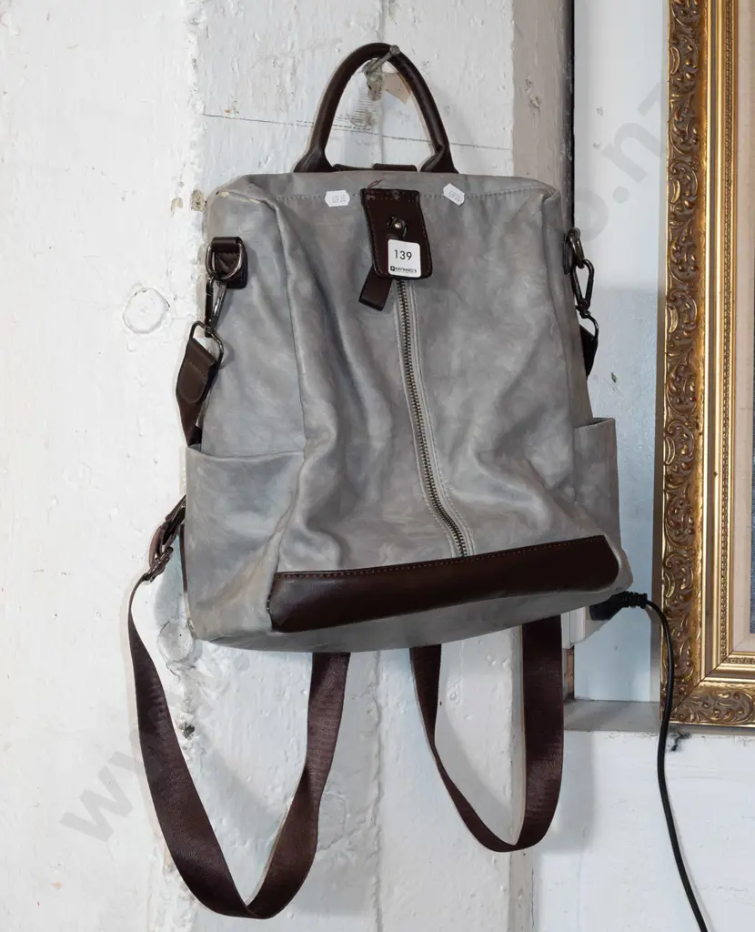 grey vinyl backpack Image 1++