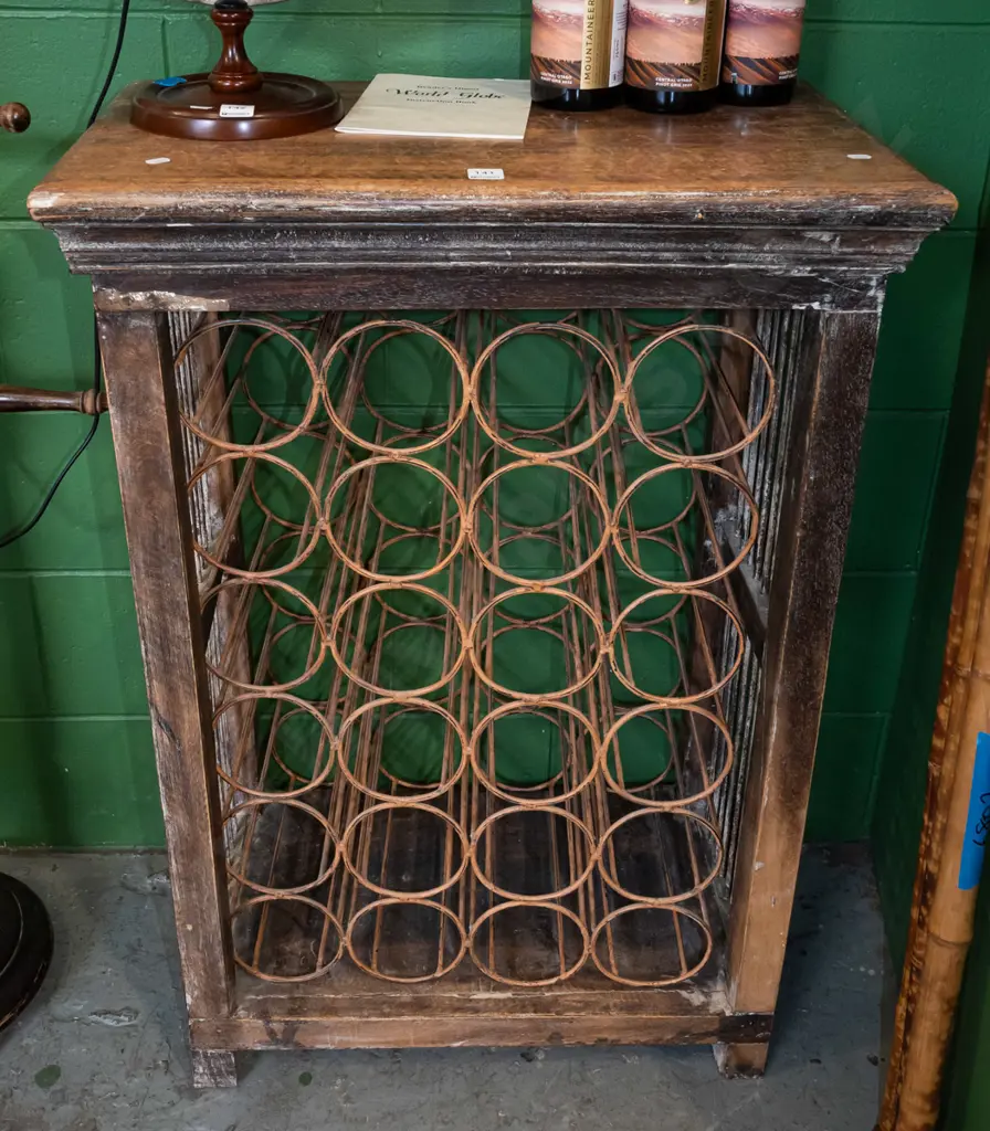 Indonesian hardwood and wrought metal wine rack H960 W645 D355 Image 1++
