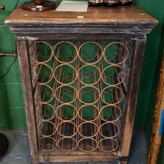Indonesian hardwood and wrought metal wine rack H960 W645 D355