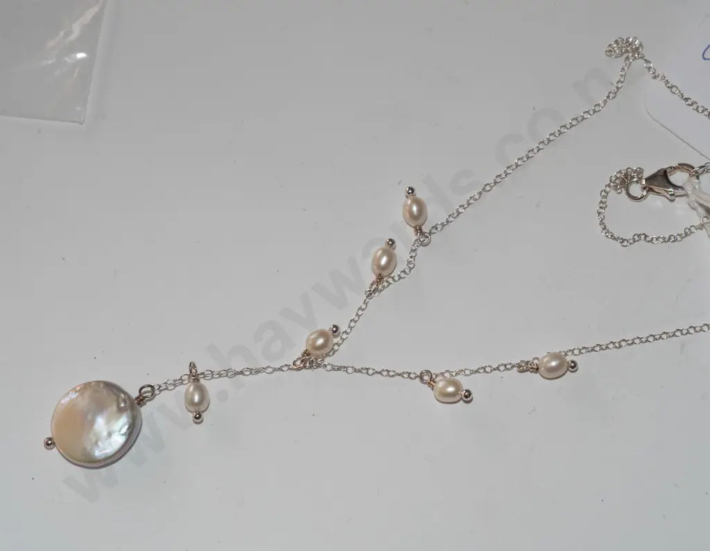 sterling silver real pearl necklace Image 1++