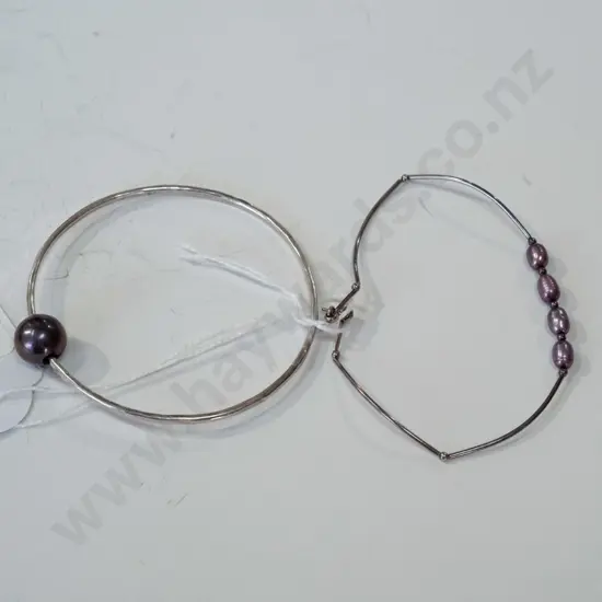 2x real purple pearl sterling silver braclet (one has damage to pearl)
