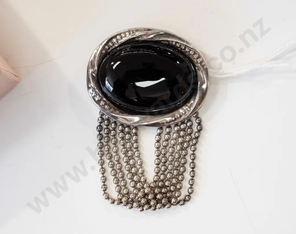 sterling silver black stone brooch Image 1++
