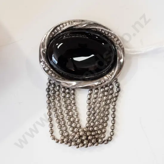 sterling silver black stone brooch