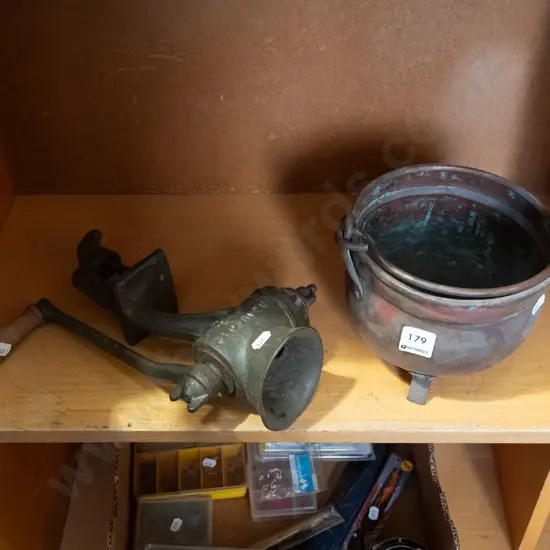 Beaufort bench top mincer & small copper handled pot