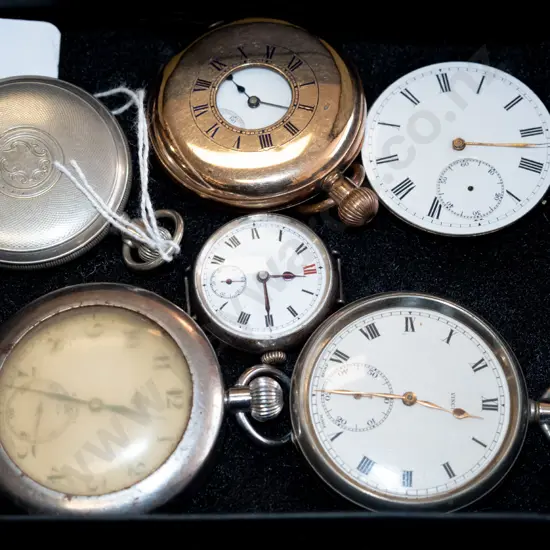 box; pocket watches & parts (no watches working)
