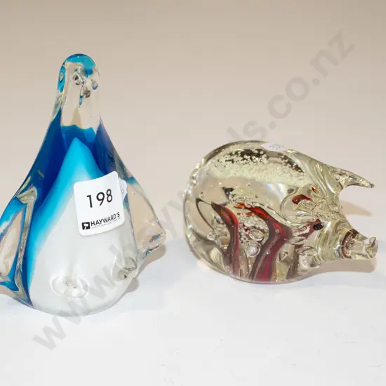 art glass penguin & pig figurines