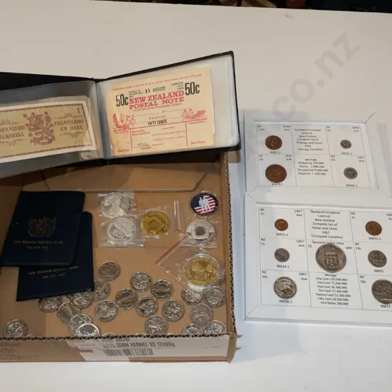 box of coins, bank notes - loose, albums, framed