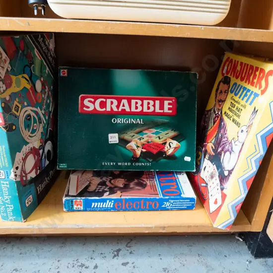 shelf of board games
