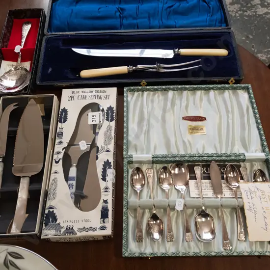 cased cutlery; teaspoons, cake servers etc