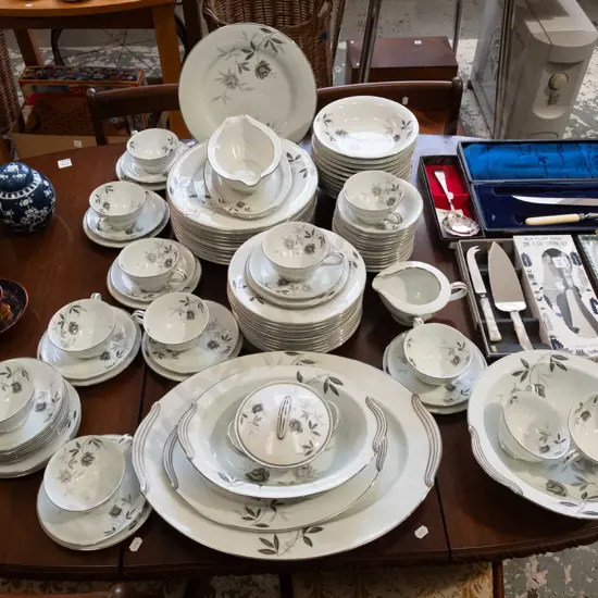 large assortment of Noritake Rosamor dinner items;  plates, bowls etc