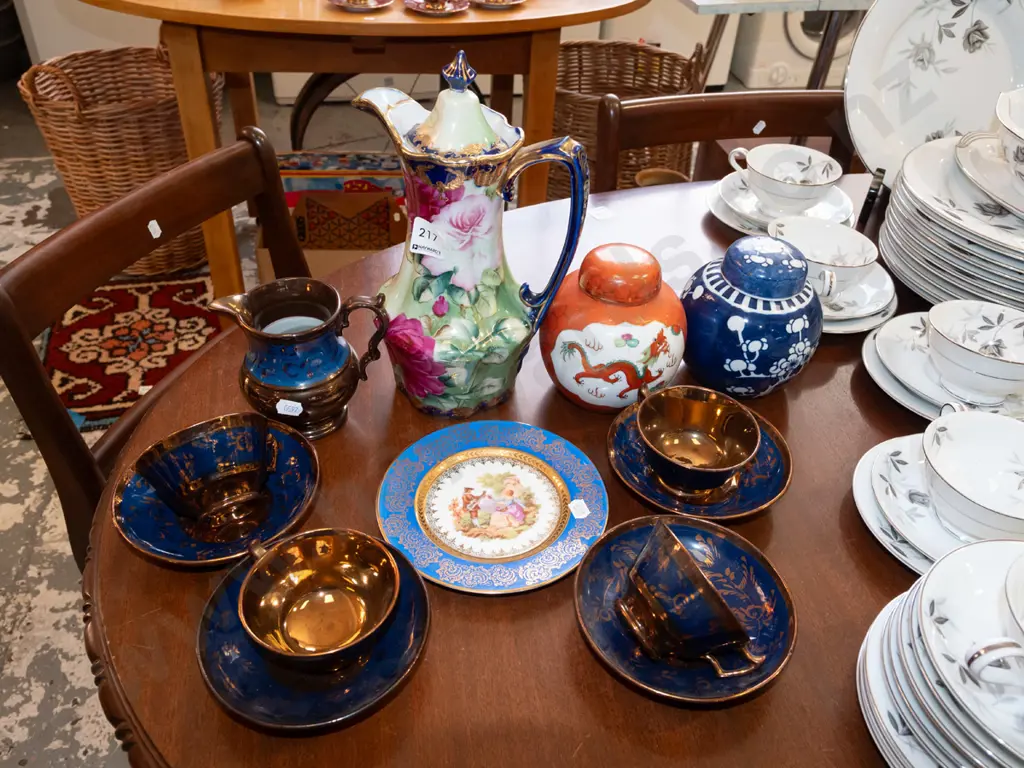cobalt and gold cups, saucers, ginger jars, Limoges plate etc Image 1++