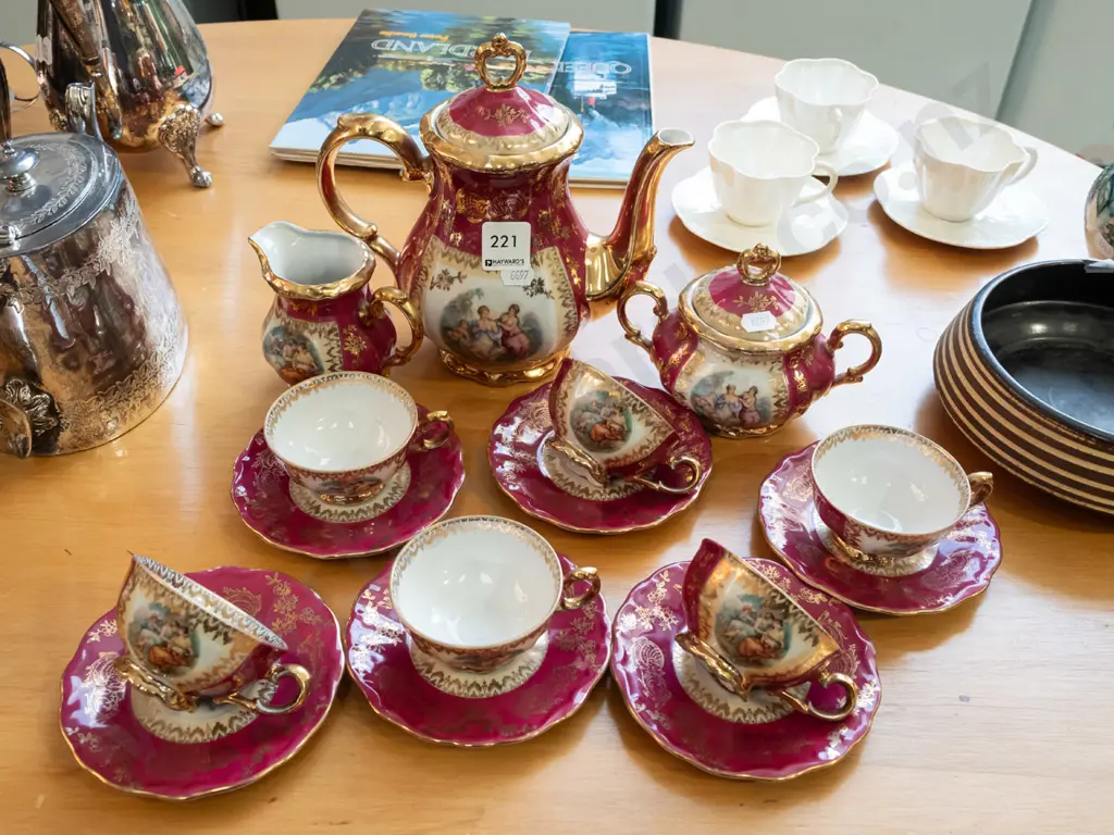 9 piece German pottery romance scene coffee set Jug H200 Image 1++