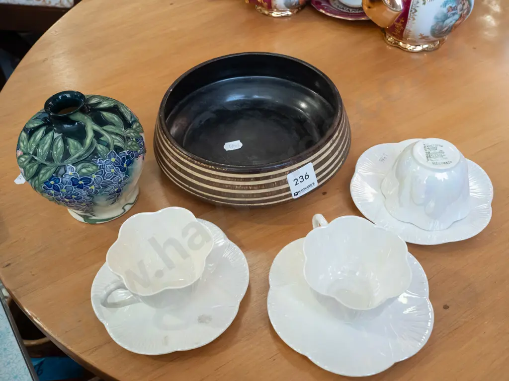 3x Foley Spano-lustra cups, saucers, Old  Tupton Ware vase, German pottery bowl Image 1++