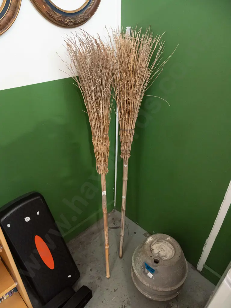 pair of bamboo and brush brooms Image 1++