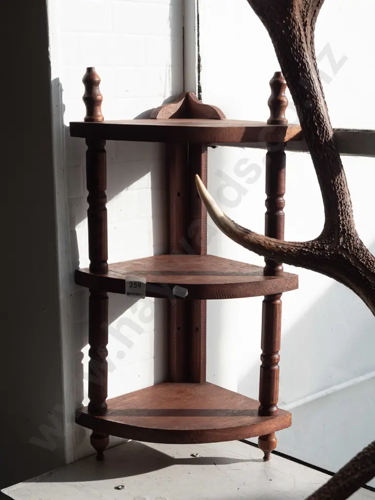 small oak wall mounted corner shelves H470 Image 1++