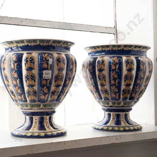 pair of hand painted footed jardinieres H300