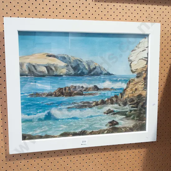 framed acrylic on fabric - coastal scene