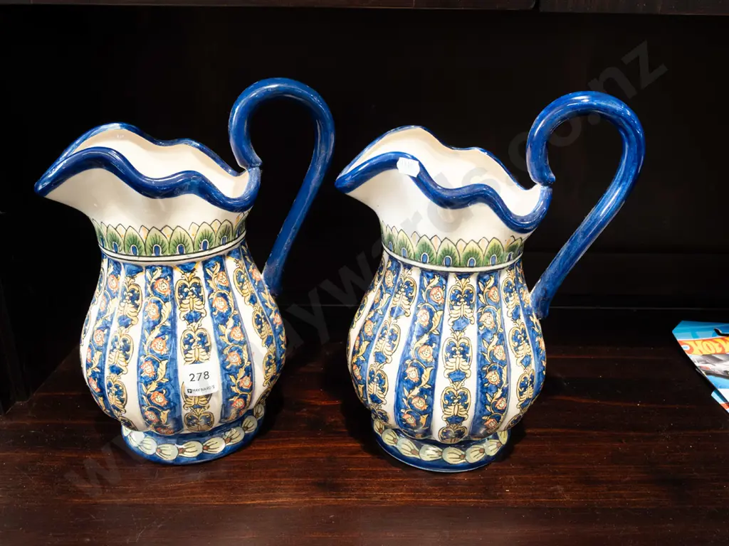 pair of hand painted jugs - crazing H300 Image 1++