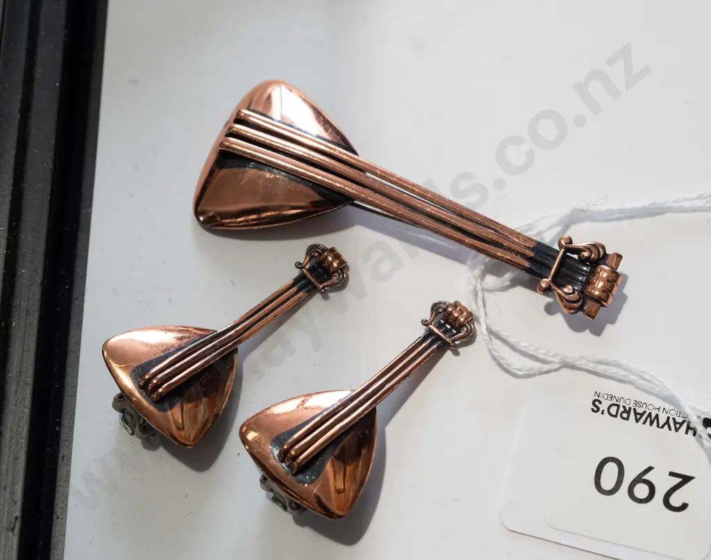 vintage Renoir copper lute clip-on earrings & brooch Image 1++