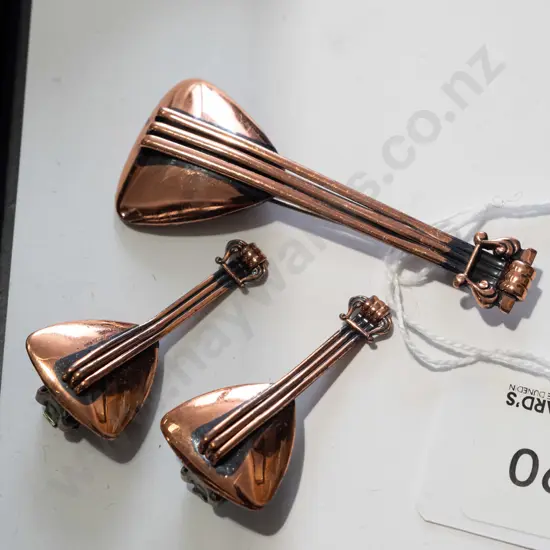 vintage Renoir copper lute clip-on earrings & brooch