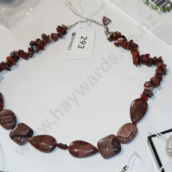 jasper beaded necklace, sterling silver clasp 51gm