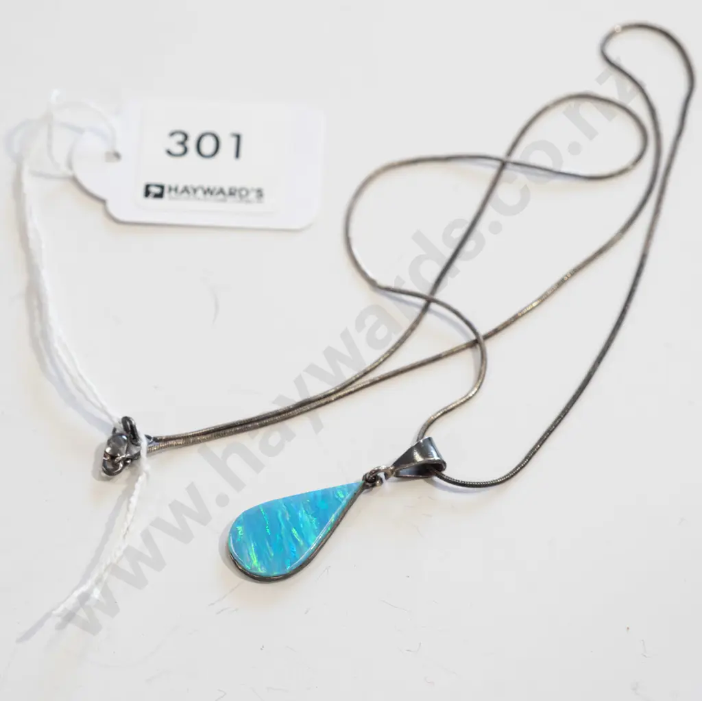 sterling silver faux opal pendant necklace 5gm Image 1++