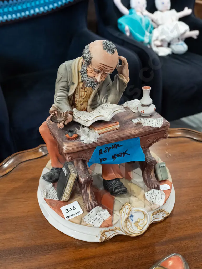 ceramic ornament - man at desk - repair to book H270 Image 1++