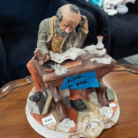 ceramic ornament - man at desk - repair to book H270