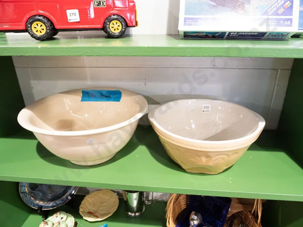2x mixing bowls - largest Crown Lynn - tiki stamp Diam310 Image 1++
