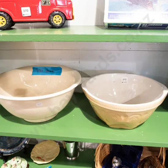 2x mixing bowls - largest Crown Lynn - tiki stamp Diam310