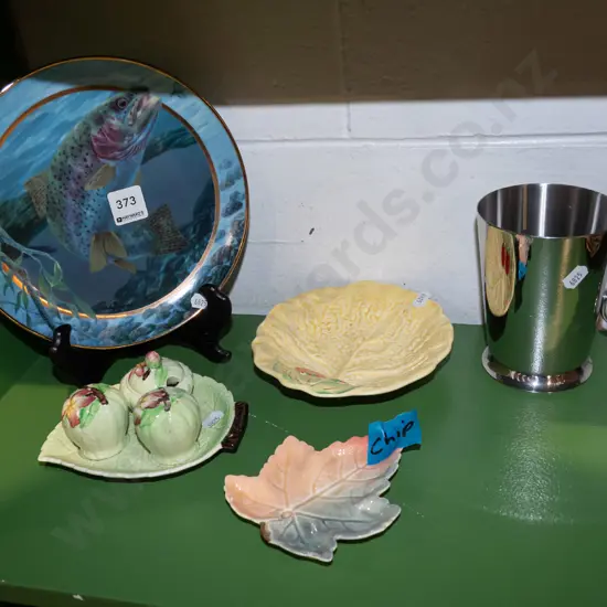 fish themed plate, Carlton Ware condiments, leaf dishes etc - 1 dish has chip