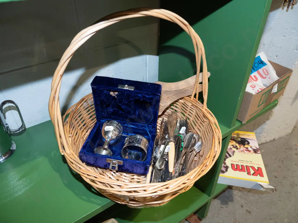 cane basket, cutlery, butter pats, plated presentation egg cup etc Image 1++