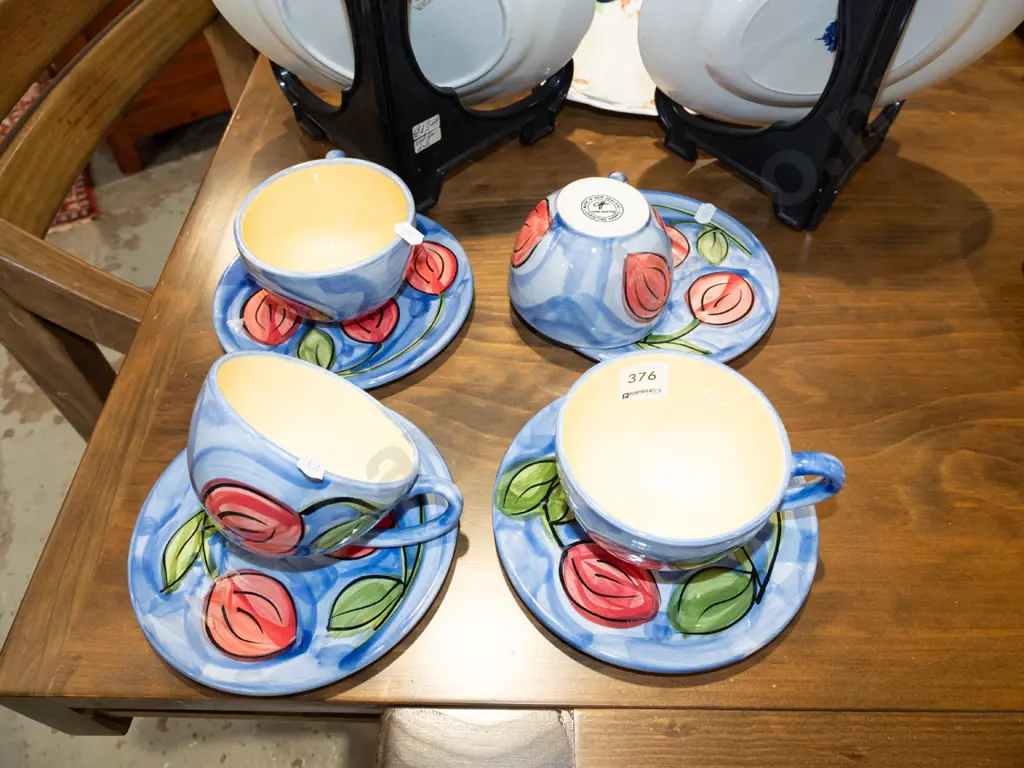 4x Christine Harris studio pottery coffee cups and saucers Image 1++