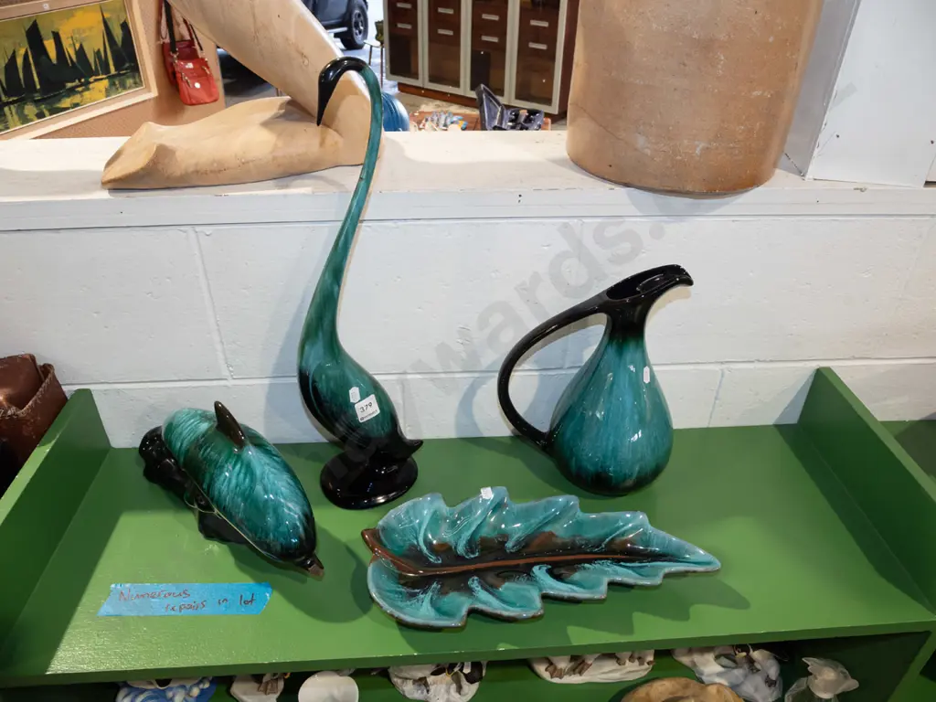 Blue Mountain items; swan, dolphin, leaf dish etc- numerous repairs H460 Image 1++