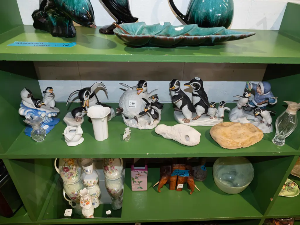 shelf; penguin figurines, vases, scent bottles etc Image 1++