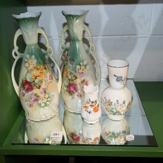 small square mirror, 4x vases Tallest H240