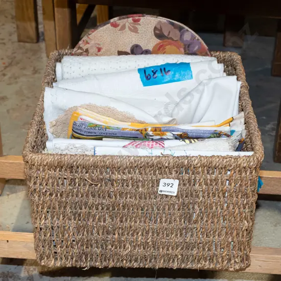 seagrass basket, tea towels, tablecloths etc