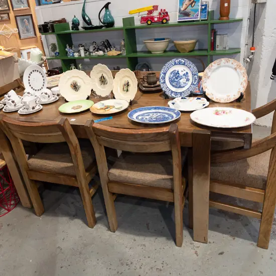 solid pine extending dining table with 6 matching chairs H770 W1830 D910