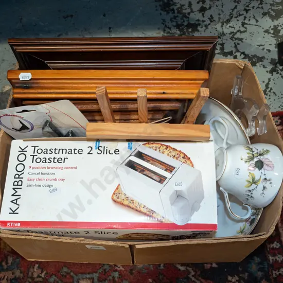 box; toaster, photo frames, cups etc