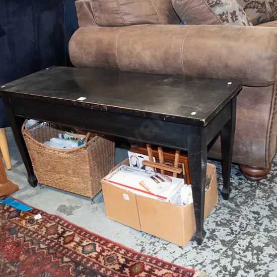 dark stained arts and craft style lift up stool H500 W940 D355