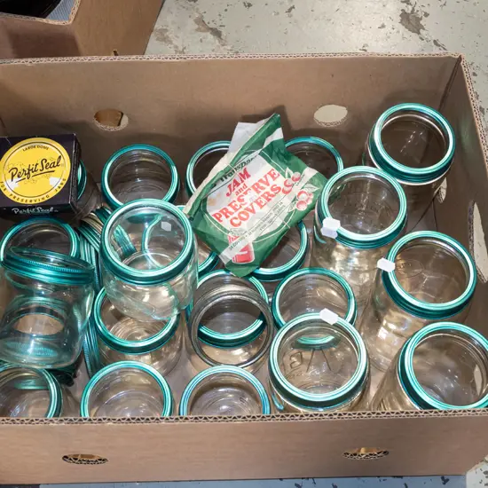 box; agee preserving jars, seals, rings