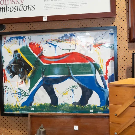 framed print - Sth African flag/lion