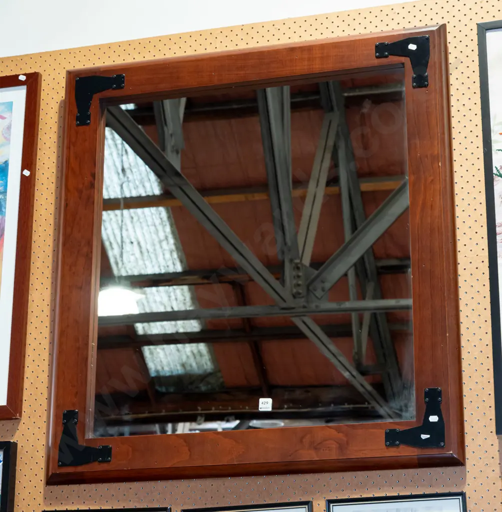 large wood framed mirror with metal plates H950 W890 Image 1++