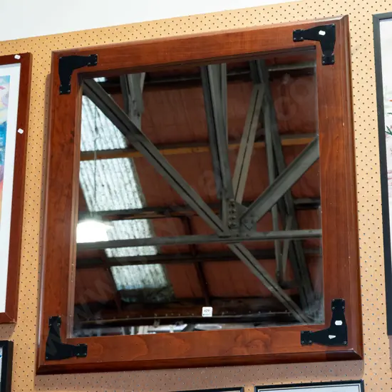 large wood framed mirror with metal plates H950 W890