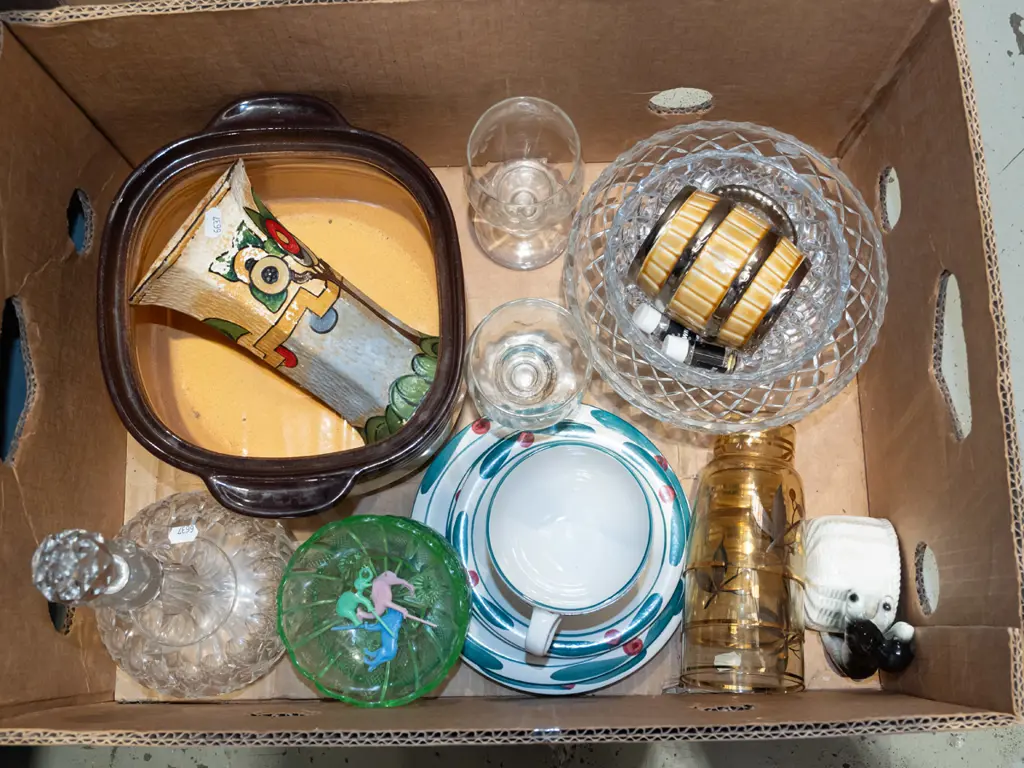 box; cut crystal bowls, etched glass wine glasses, decanter etc Image 1++