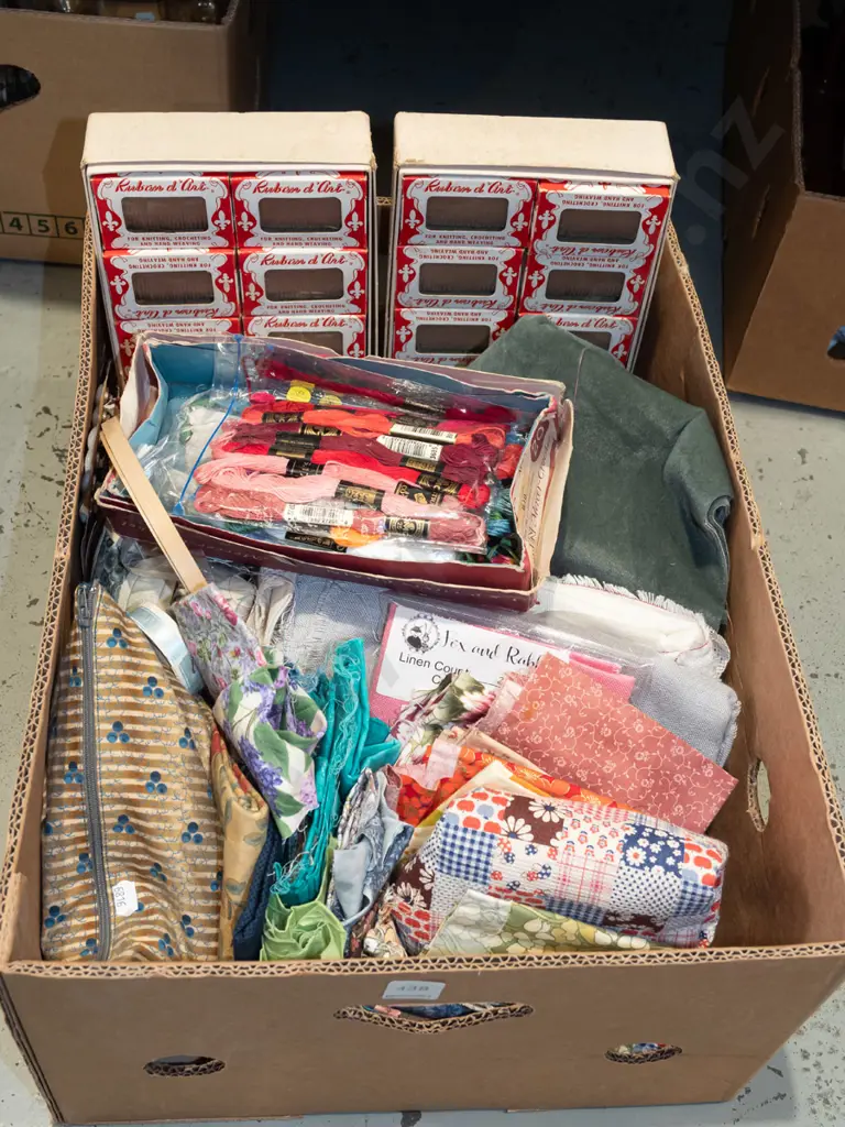 box; sewing threads, patchwork pieces, ribbons etc Image 1++