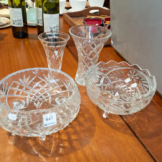 2x cut crytal footed bowls, 2x vases H170