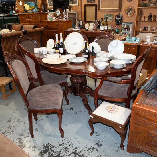 reproduction Italian style serpentine shaped dining table - walnut veneer