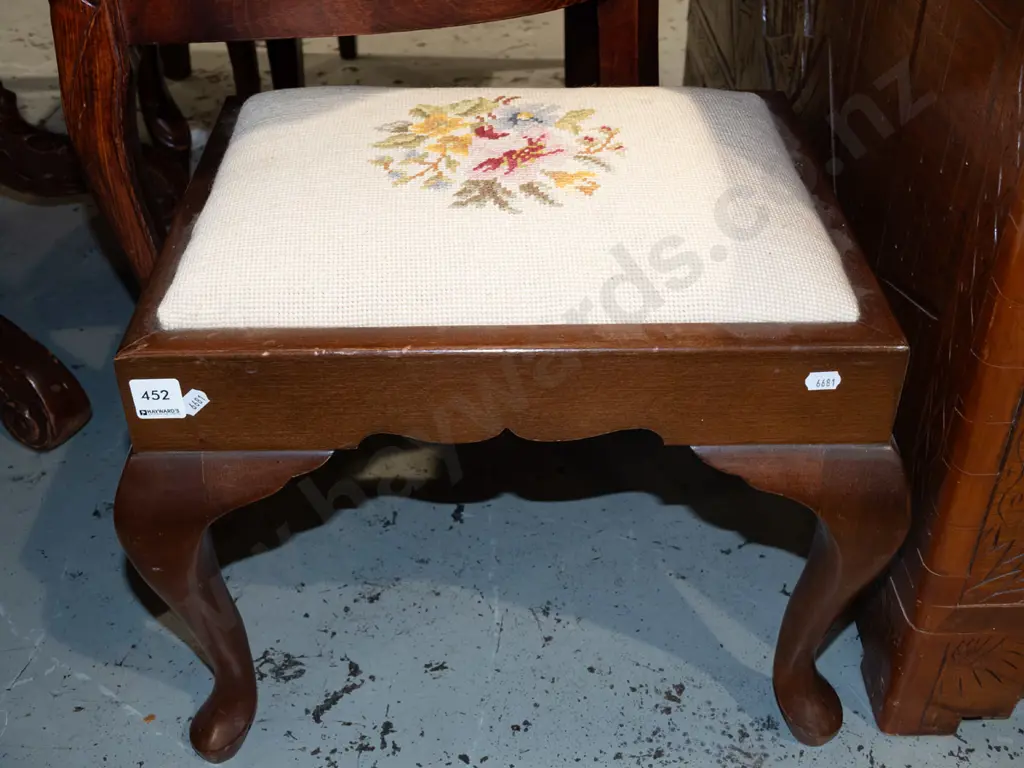 mahogany cab leg needlework footstool Image 1++